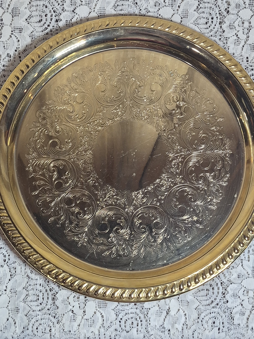 Vintage Sheridan Taunton Silversmiths EP Brass Round Tray 12"